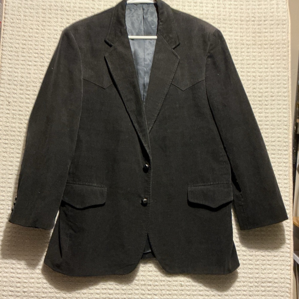 Brad Whitney Black Corduroy Sport Coat Jacket 44R Western Cut Rodeo Cowboy Ranch